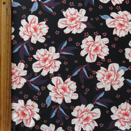 Swim Knit Nylon Spandex Pink Roses on Black 34 Remnant