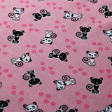 Pretty Kitty Polyester Spandex Fabric - Black And White Cat Print, Pink/Turquoise, 58/60" Width (1 Yard)