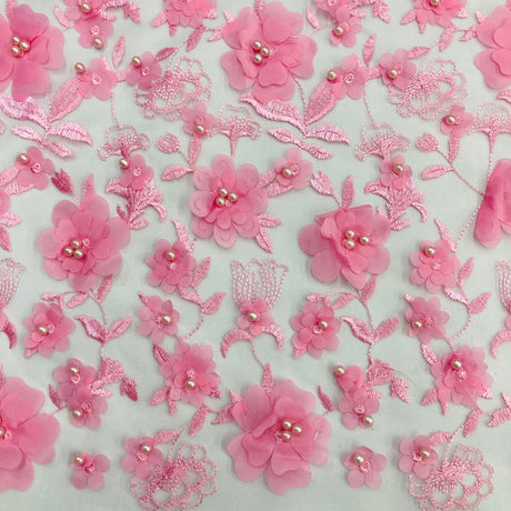 Beaded 3D Floral Lace Fabric