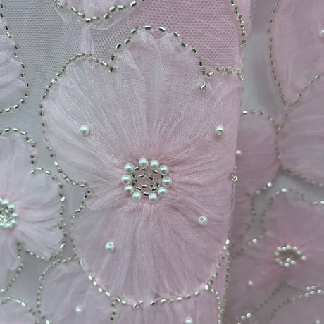 Beaded 3D Floral Lace Fabric