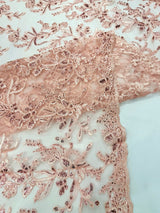 Butterfly Corded Lace Fabric - Butterfly Embroidery, Metallic Sequins, 54" Width (1 Yard)