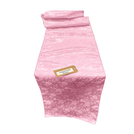 Jacquard Satin Roses Runner Satin Fabric - Ecru Jacquard Rose Motif, 14" Wide x 90" Long (1 Runner)