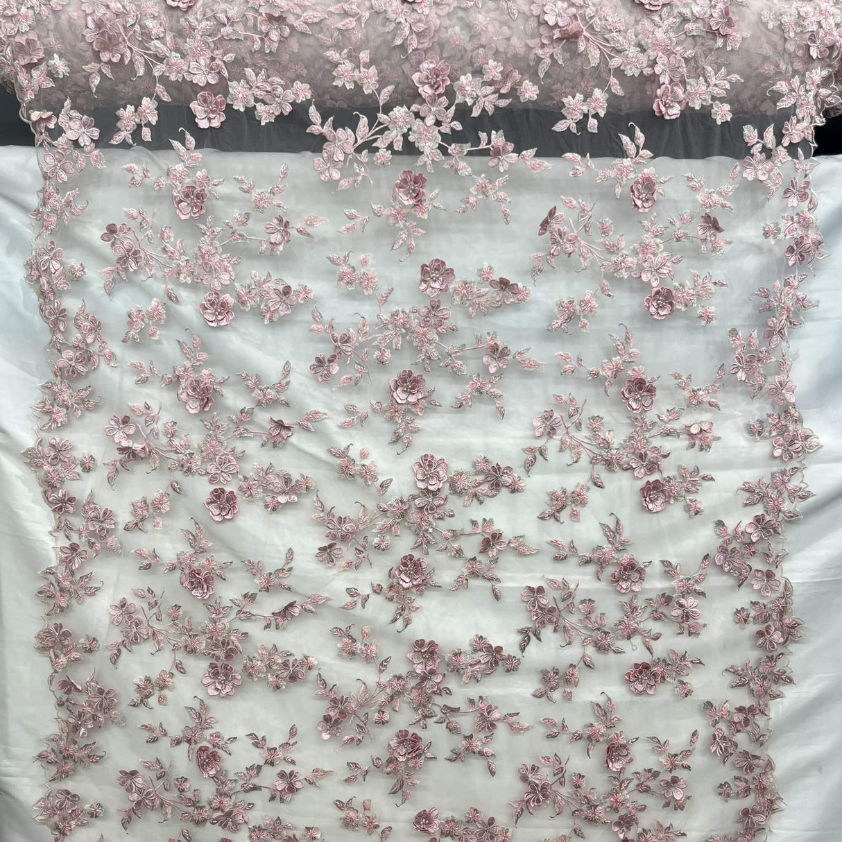 3D Beaded Floral Lace Fabric