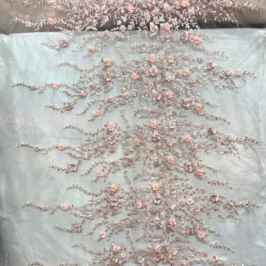 1 Yard Beaded 3D Floral Lace Fabric – Embroidered Bridal, Quinceañera Lace | Off White