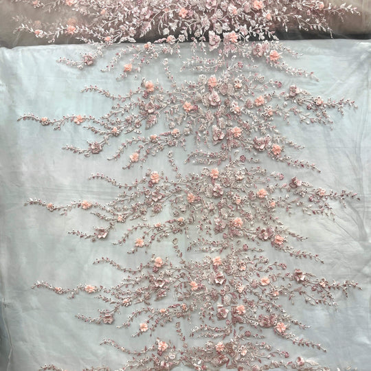 1 Yard Beaded Lace Fabric Embroidered 100 Percent Polyester Net Mesh 50 inch Width