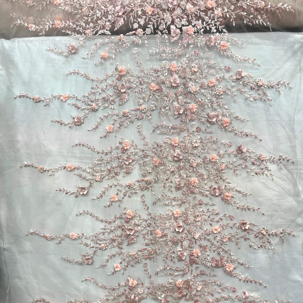 Beaded 3D Floral Lace Fabric Off White