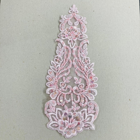 Beaded Lace Medallion Applique for Bridal Veils and Wedding Gowns 14" x 5.5"