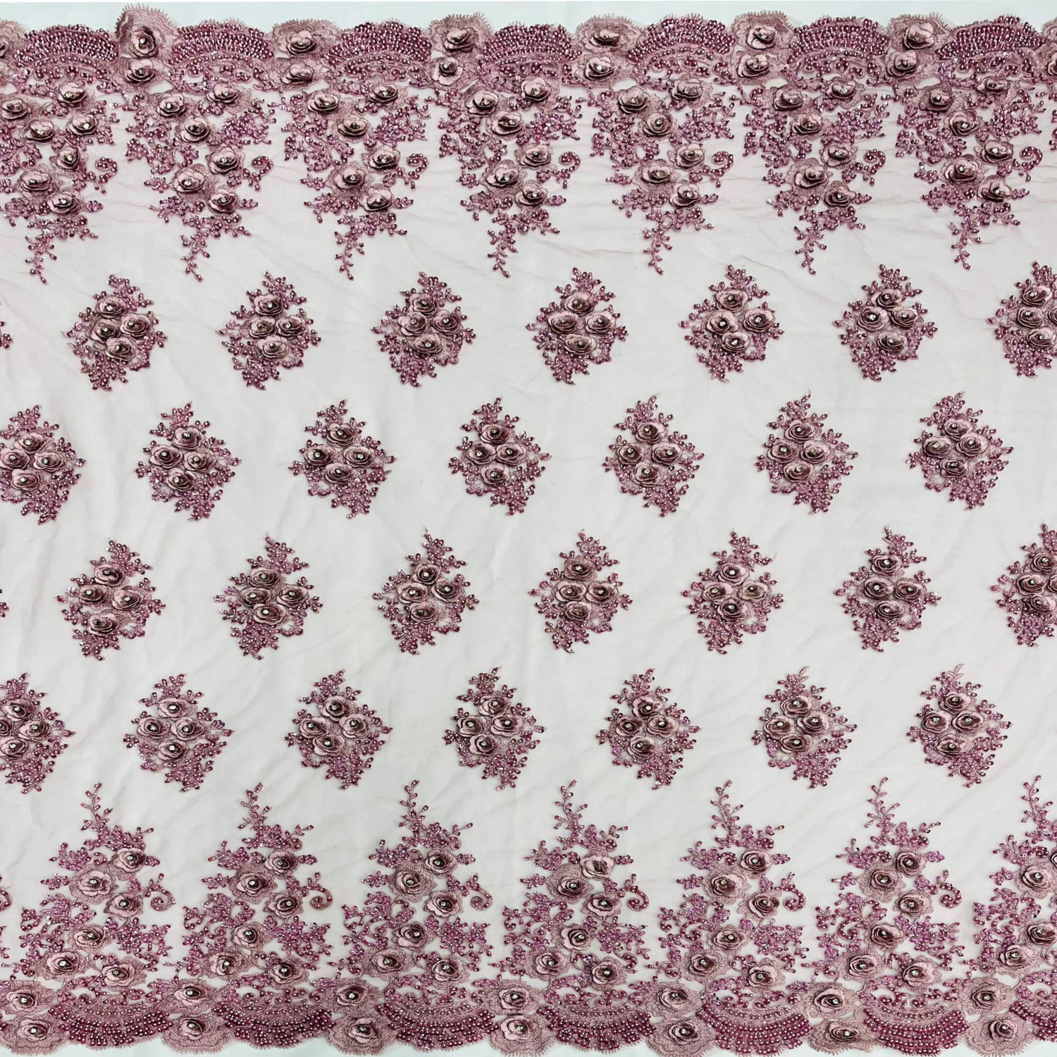 3D Floral Beaded Lace Fabric