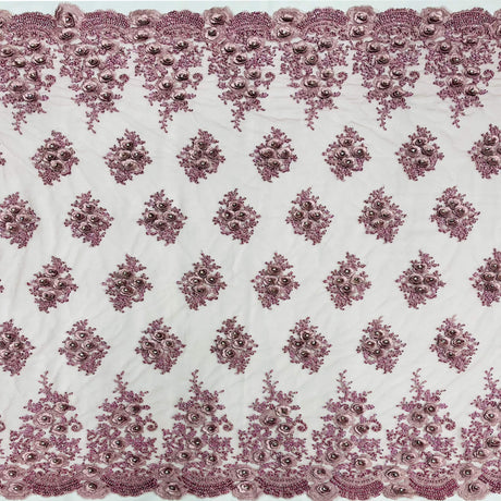 Beaded Rhinestone 3D Floral Lace Fabric 54" Wide