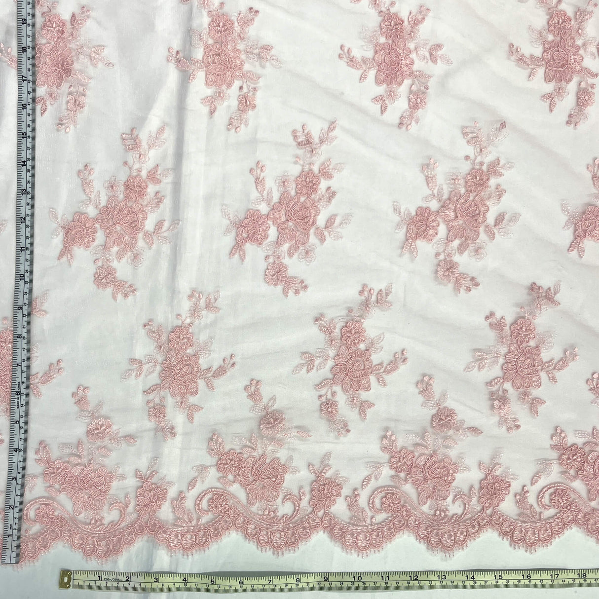 Corded Bridal Lace Fabric on Polyester Net Mesh