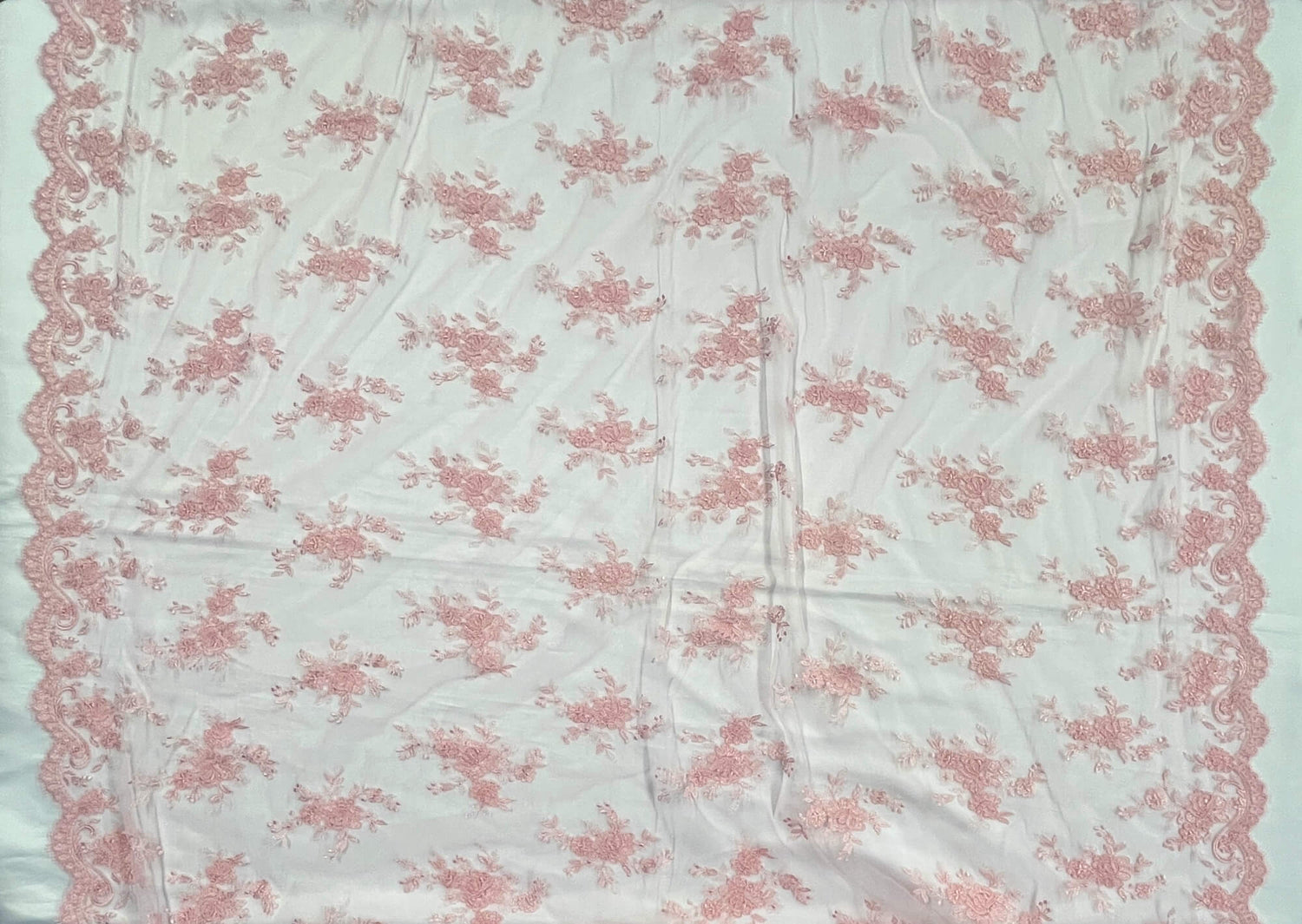 Corded Bridal Lace Fabric on Polyester Net Mesh