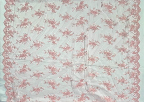 Corded Bridal Lace Fabric - Embroidered Polyester Net Mesh, 56" Width (1 Yard)
