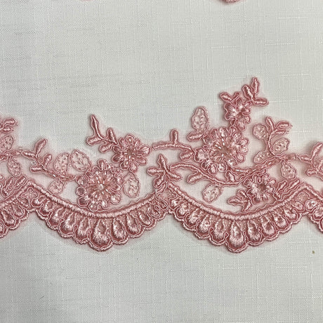 Beaded Corded Floral Lace Trim 4" Wide