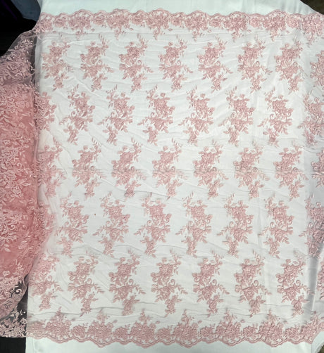 Corded Floral Lace Fabric Ivory
