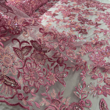 Beaded Sequined Floral Lace Fabric 51"
