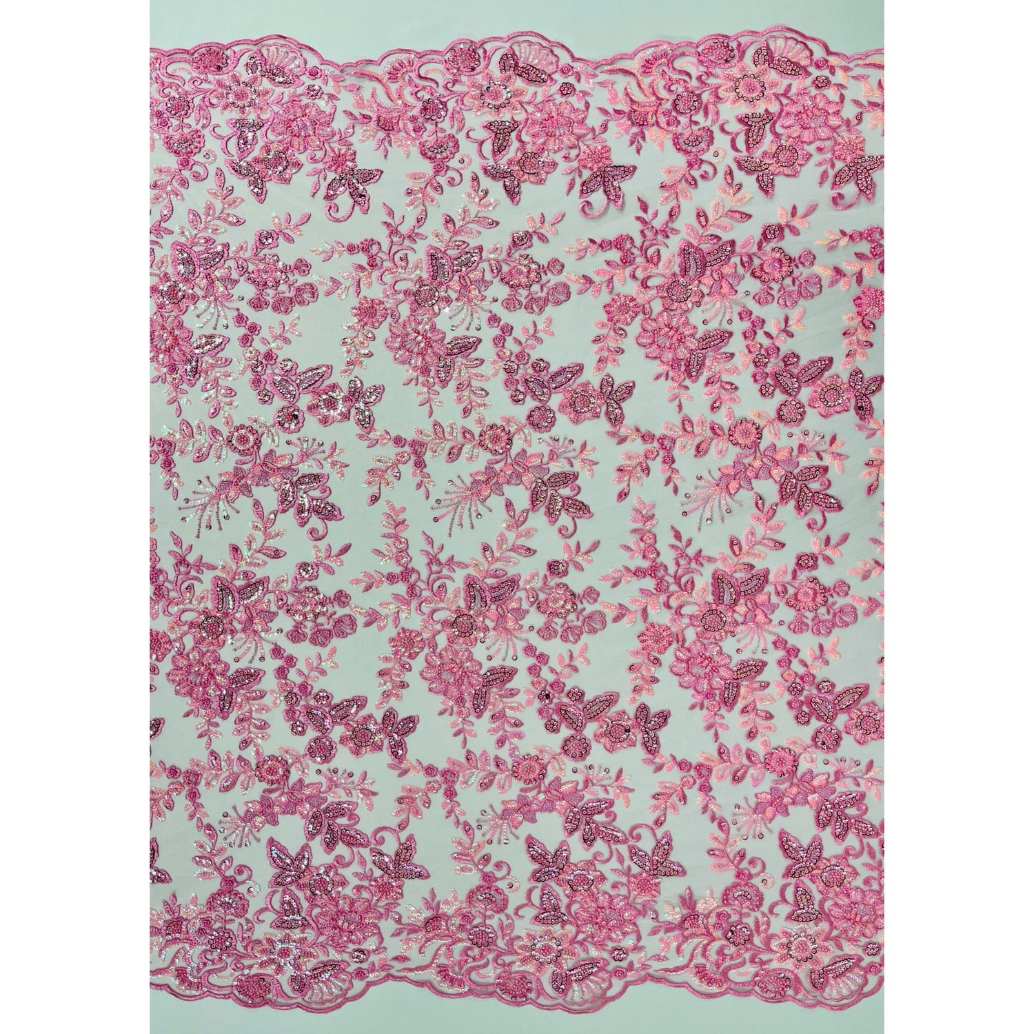Beaded Sequined Floral Lace Fabric