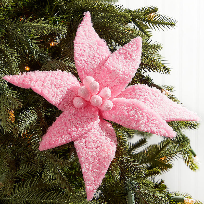 20” x 12” Sugared Cotton Candy Poinsettia Stem – Whimsical Pink Holiday Floral
