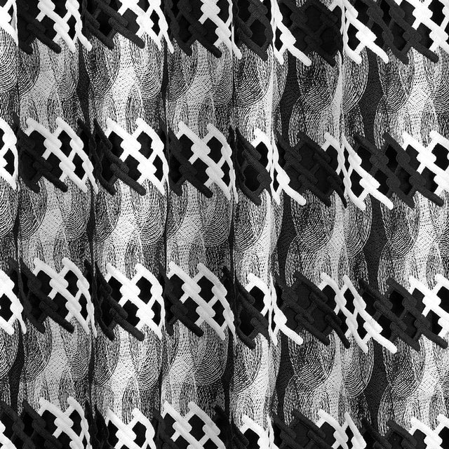 Pixel Mechanical Lace Polyester Fabric - Black White Geometric Pattern, 52/54" Width (1 Yard)