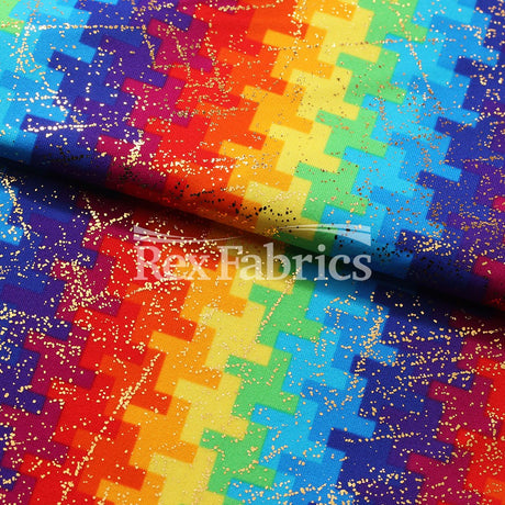 Pixel Pop Nylon Spandex Fabric - Rainbow Pixel Pattern, Multicolor, 58/60" Width (1 Yard)