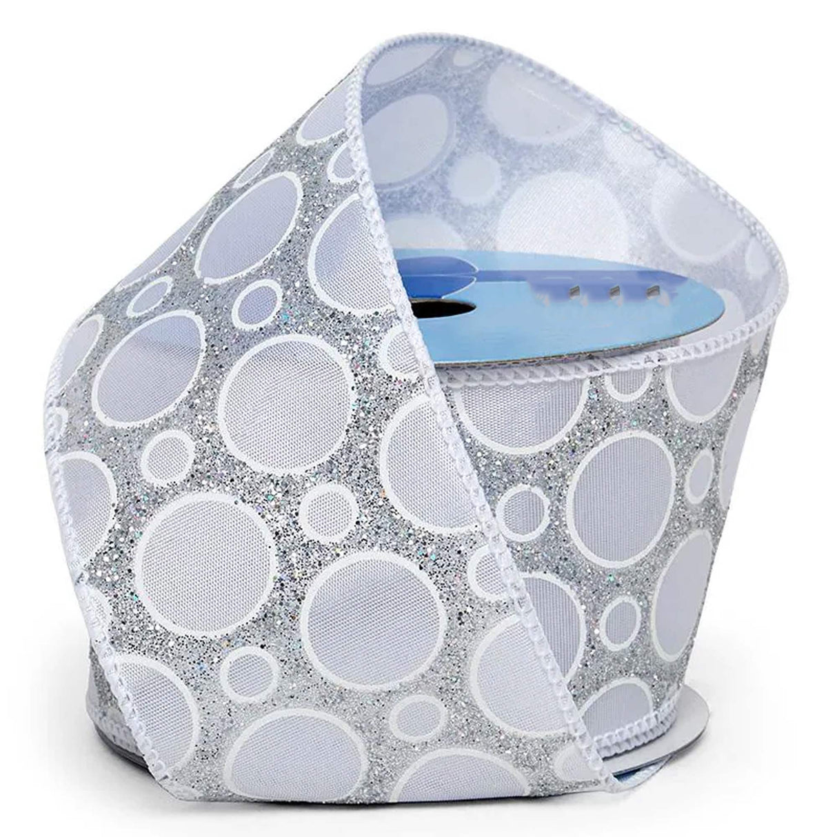 Glitter Bubbles On Satin Wired Ribbon 2 1/2 '' X 10 yd Silver / White Color 1 / roll