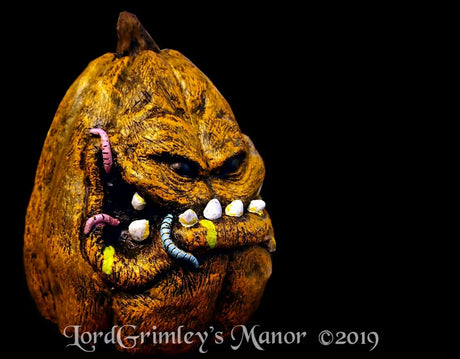 Worm Rotted Zombie Pumpkin - Hand Made Resin Prop