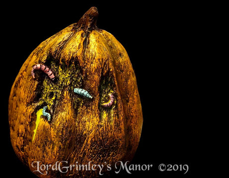 Worm Rotted Zombie Pumpkin - Hand Made Resin Prop