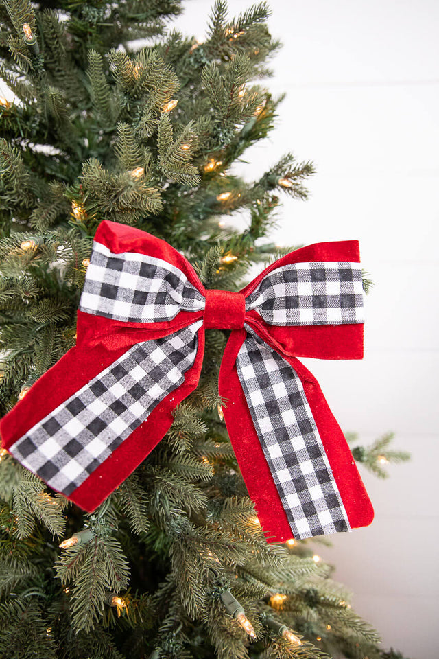 8” Black and White Plaid on Red Bow