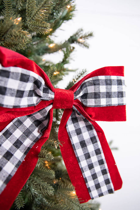 8” Black and White Plaid on Red Bow