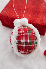 Plaid Ball Ornament with Fur Edge 5 Inch Cozy Christmas Decor