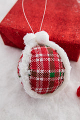 5” Glitter Fur Edge Plaid Ball Ornament