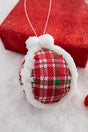 5” Glitter Fur Edge Plaid Ball Ornament