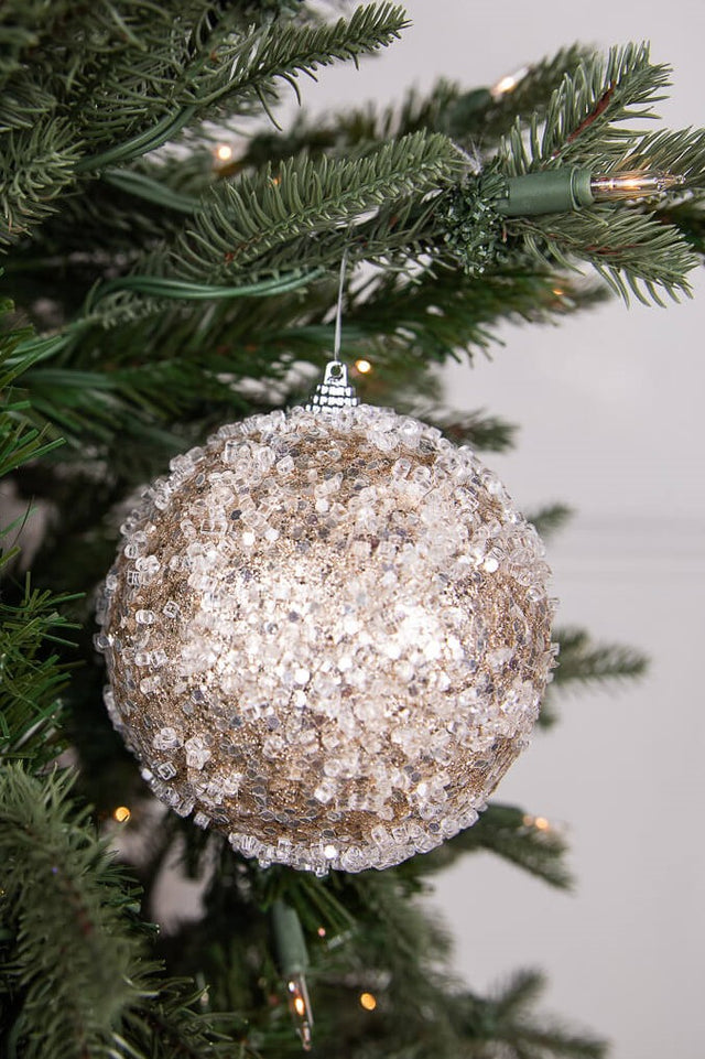 4.5” Glitter Sequin Iced Ball Christmas Ornament - Platinum