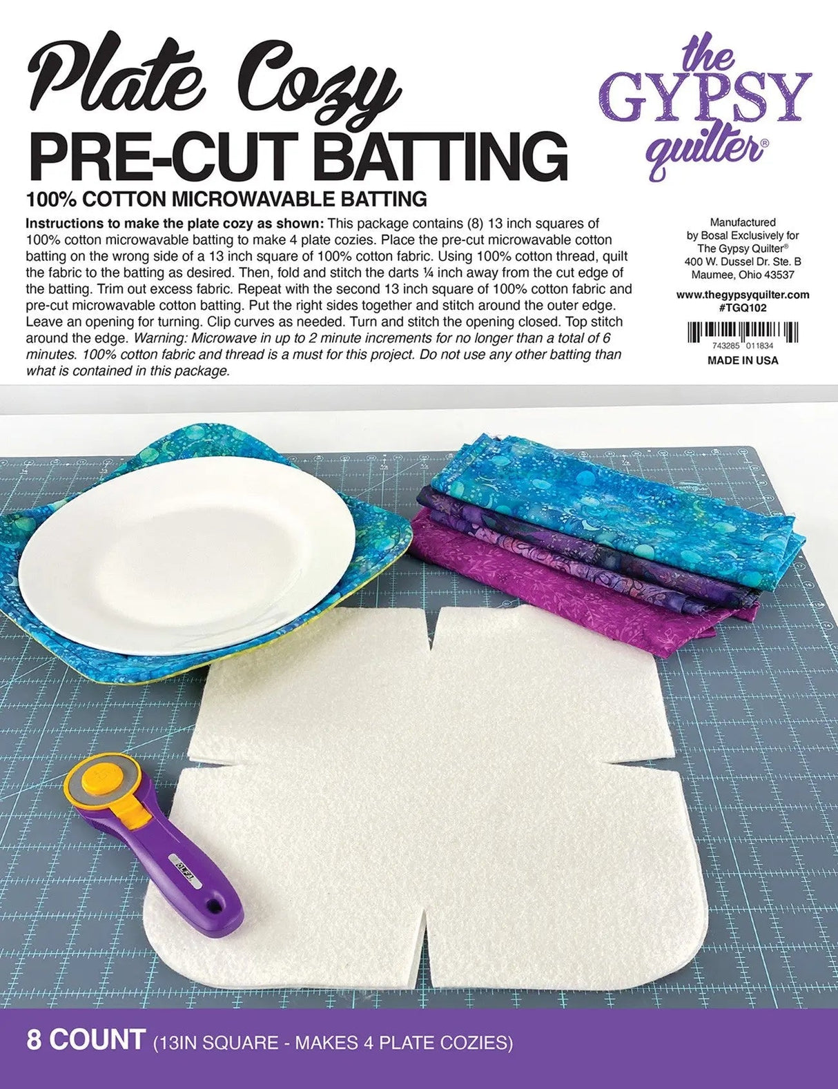 Cotton Batting Plate Cozy Pre-Cut 8ct