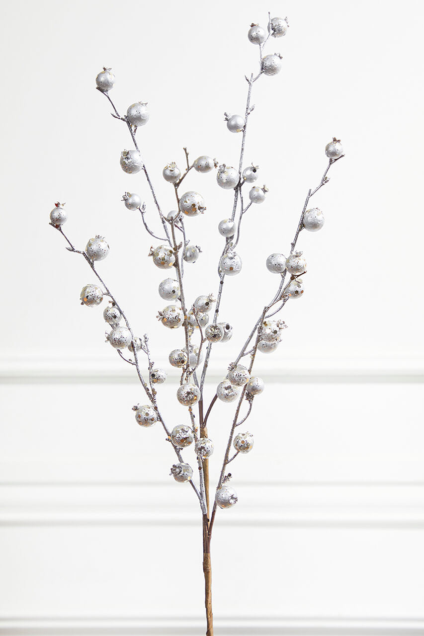 30 Inch Mini Pomegranate Glitter – Platinum | Elegant Luxe Holiday Statement Piece
