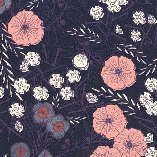 Cotton Print Plum Backyard Bloom Fabric 44/45