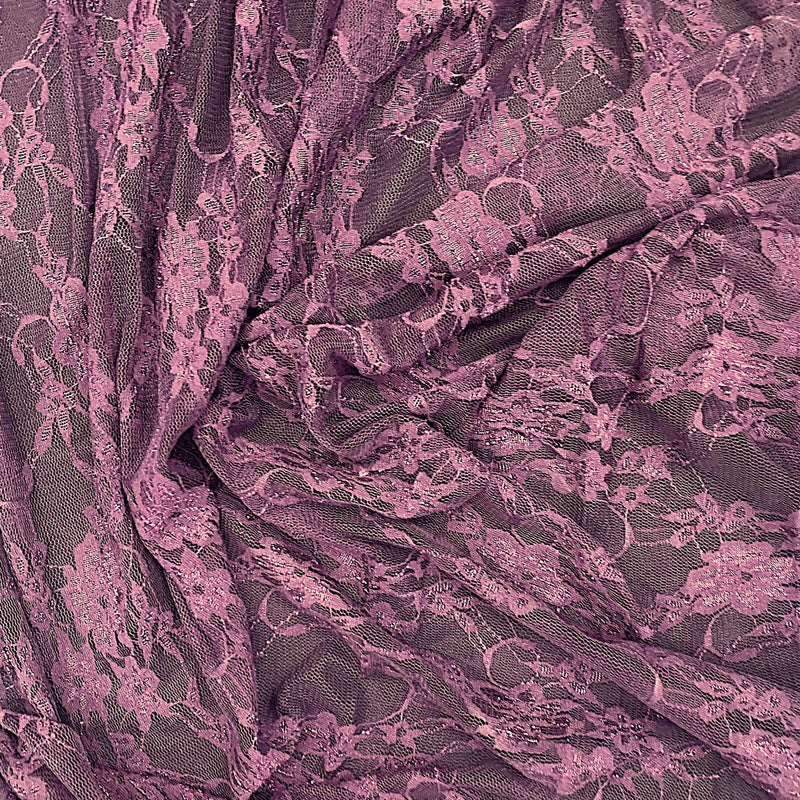 Plum Stretch Lace Nylon Spandex Fabric - Shimmery Floral Lace, 58/60" Width (1 Yard)