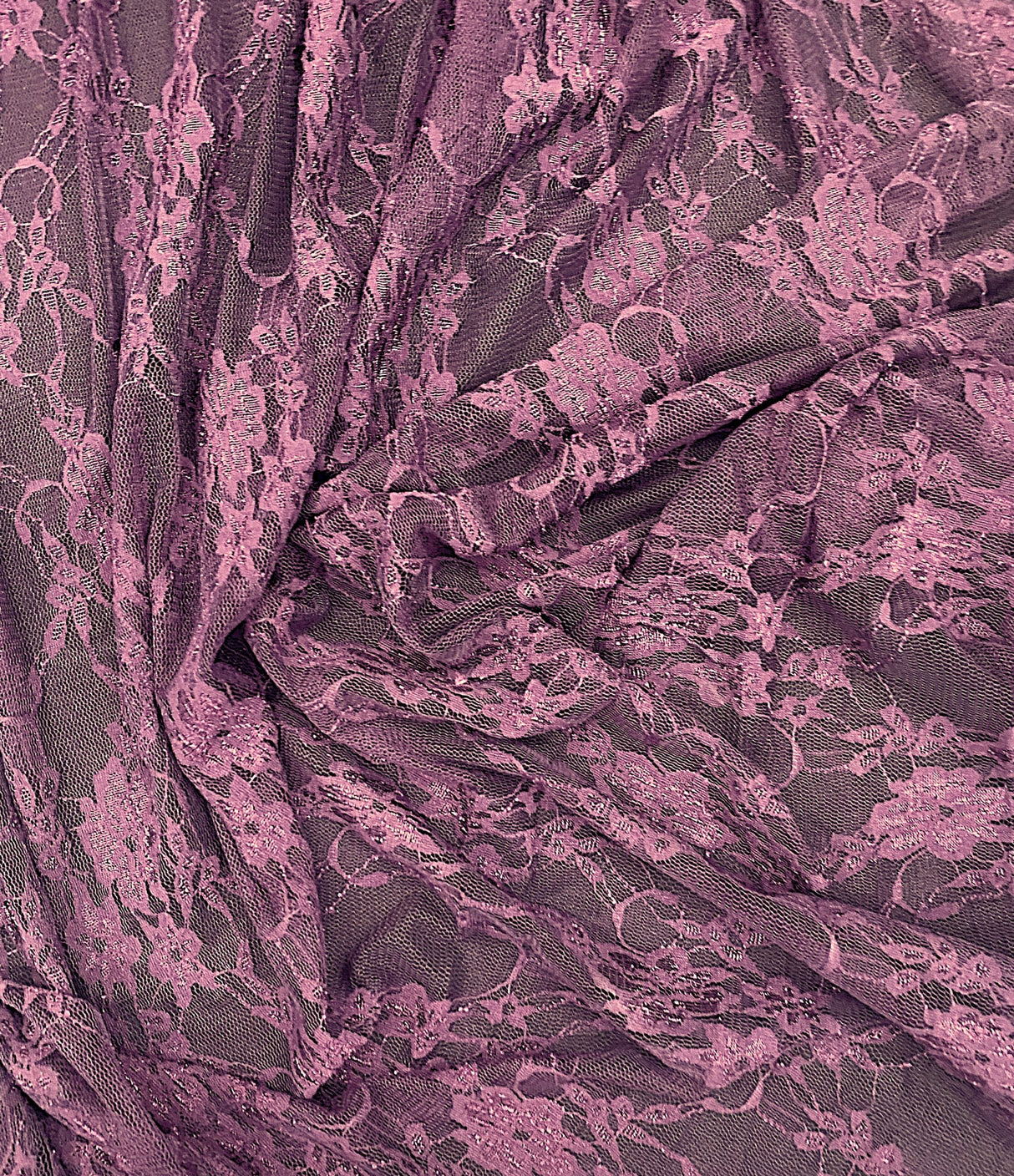 Plum Stretch Lace Nylon Spandex Fabric - Shimmery Floral Lace, 58/60" Width (1 Yard)