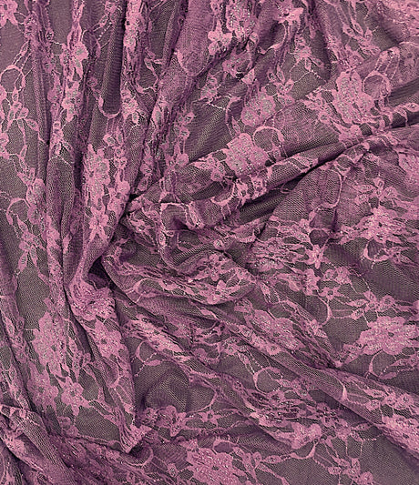 Plum Stretch Lace Nylon Spandex Fabric - Shimmery Floral Lace, 58/60" Width (1 Yard)