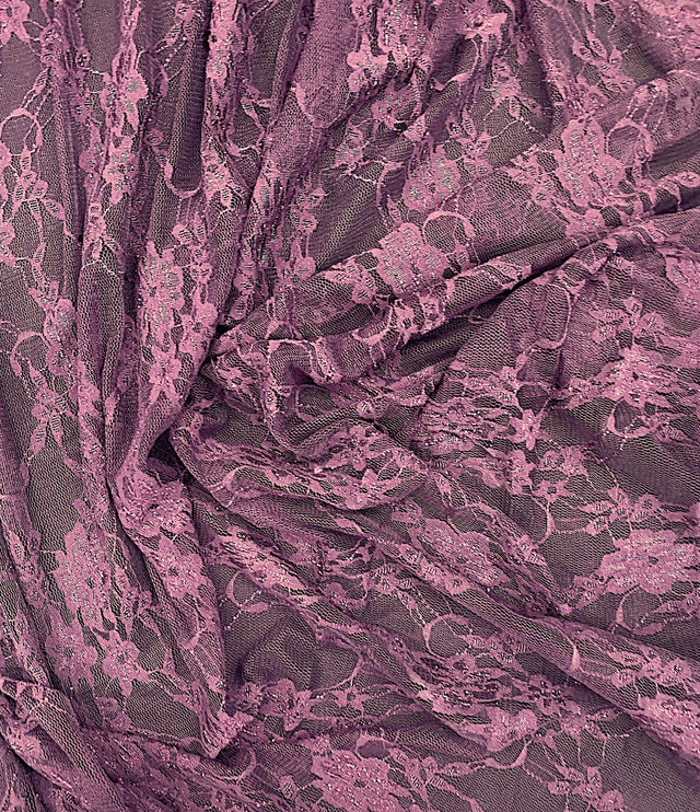 Plum Stretch Lace Nylon Spandex Fabric - Shimmery Floral Lace, 58/60" Width (1 Yard)