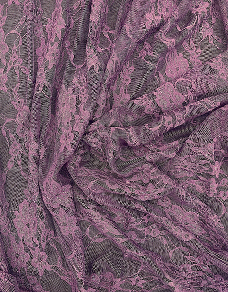 Plum Stretch Lace Nylon Spandex Fabric - Shimmery Floral Lace, 58/60" Width (1 Yard)
