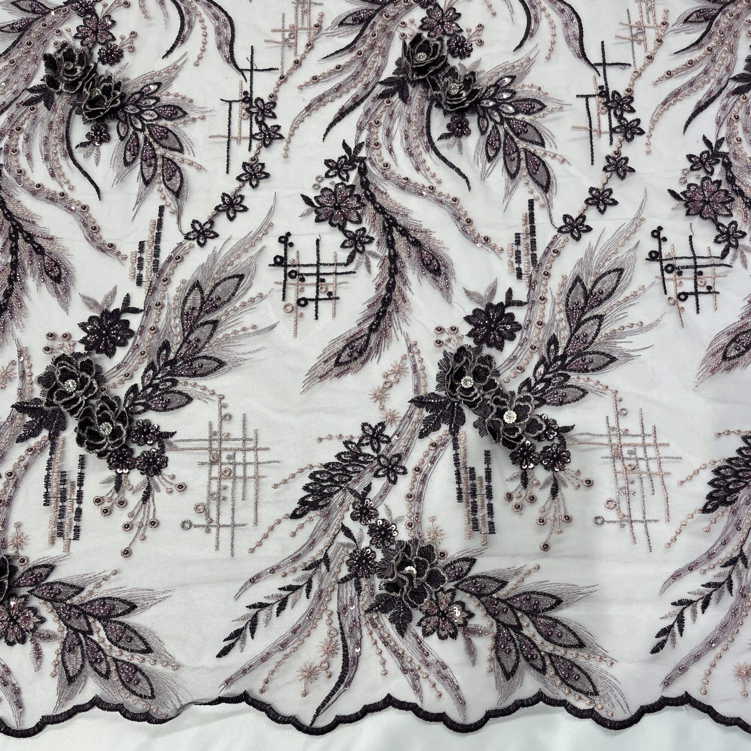 Beaded 3D Floral Lace Fabric