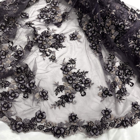3D Beaded Floral Lace Mesh Fabric