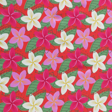 Swim Knit Nylon Spandex Plumeria Orange Floral