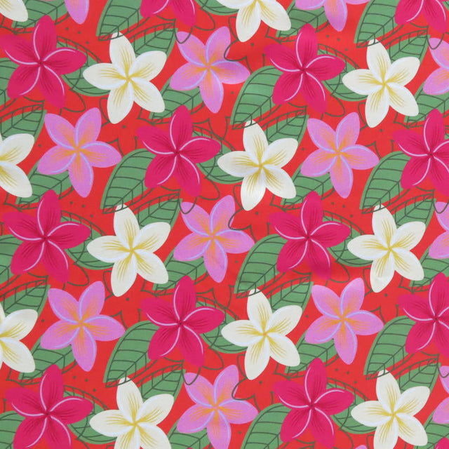 Swim Knit Nylon Spandex Plumeria Orange Floral
