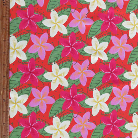 Swim Knit Nylon Spandex Plumeria Orange Floral