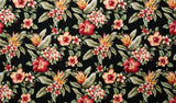 Plumeria Hibiscus Banana Leaf 100 Percent Cotton Fabric - Black, Beige Tropical Floral Print, 56"-58" Width (1 Yard)