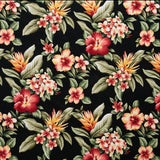 Plumeria Hibiscus Banana Leaf 100 Percent Cotton Fabric - Black, Beige Tropical Floral Print, 56"-58" Width (1 Yard)