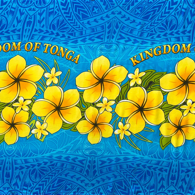 Plumeria Kingdom Of Tonga Rayon Fabric - Tongan Tattoo Pattern, Plumeria And Tiare Floral Border, 70" L X 44" W (1 Piece)