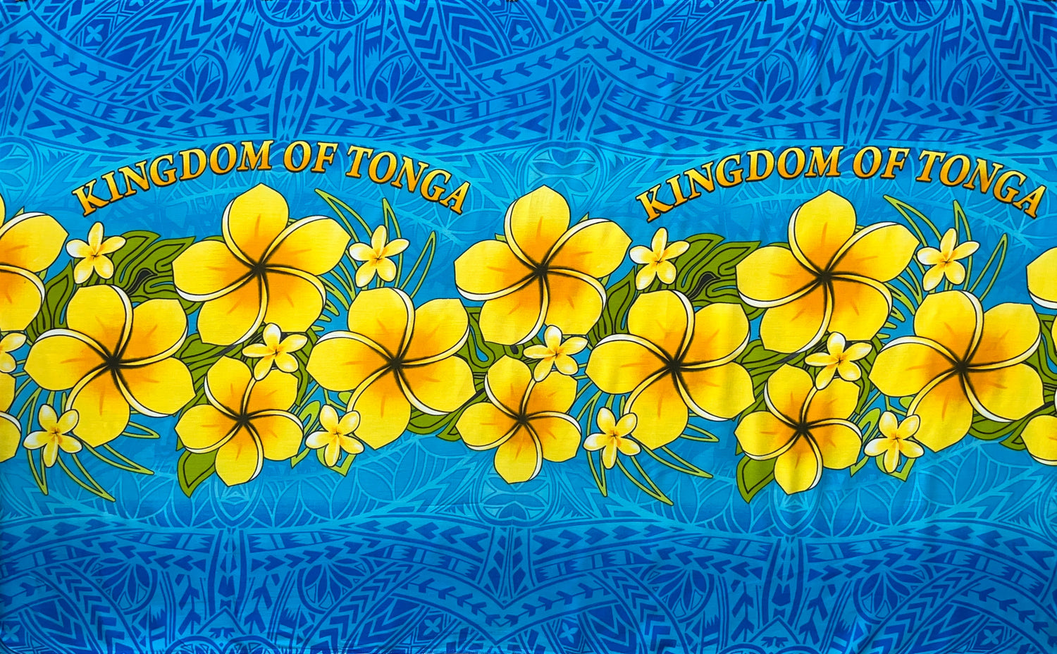 Plumeria Kingdom Of Tonga Rayon Fabric - Plumeria Floral Border, 70" L X 44" W (1 Piece)