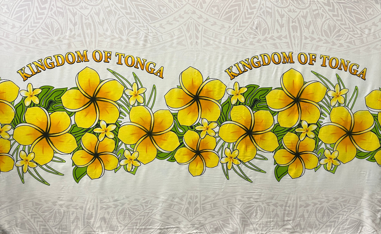 Plumeria Kingdom Of Tonga Rayon Fabric - Plumeria Floral Border, 70" L X 44" W (1 Piece)